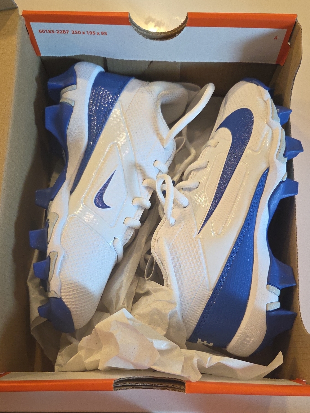 NWB Nike Kids' White and Blue Football Cleats